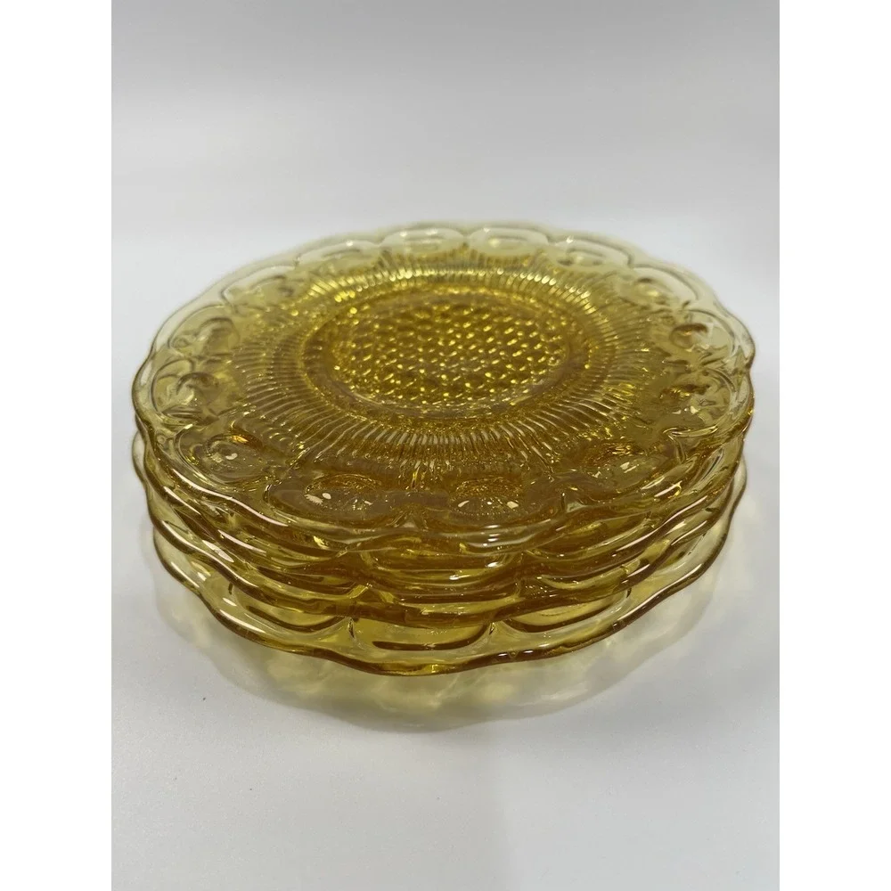 Bartlett Collins St. Genevieve Amber Glass Bread & Butter Plates‎ 1960s Set Of 4